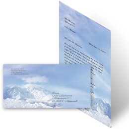 100-pc. Complete Motif Letter Paper-Set MOUNTAINS IN THE SNOW
