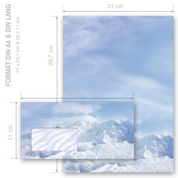 40-pc. Complete Motif Letter Paper-Set MOUNTAINS IN THE SNOW