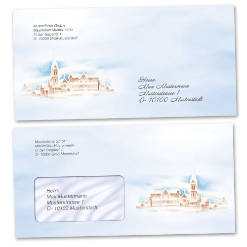 Briefumschläge WINTERLANDSCHAFT - 10 Stück DIN LANG (ohne Fenster)