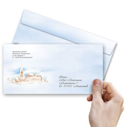 10 enveloppes à motifs au format DIN LONG - PAYSAGE D’HIVER (sans fenêtre)