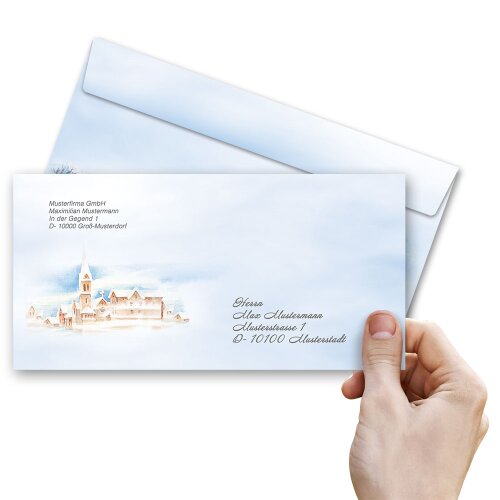 Briefumschläge WINTERLANDSCHAFT - 50 Stück DIN LANG (ohne Fenster)