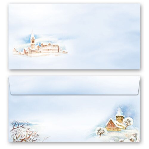 50 patterned envelopes WINTER LANDSCAPE in standard DIN long format (windowless) Nature & Landscape, Seasons - Winter, Winter motif, Paper-Media