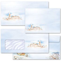 10 sobres estampados PAISAJE DE INVIERNO - Formato: DIN LANG (con ventana)