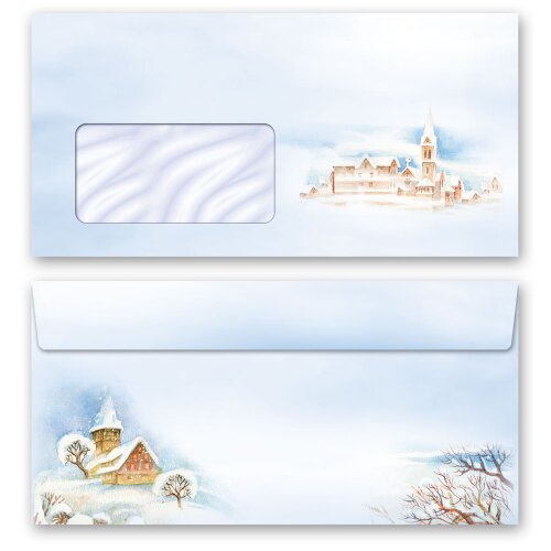 50 patterned envelopes WINTER LANDSCAPE in standard DIN long format (with windows) Nature & Landscape, Seasons - Winter, Winter motif, Paper-Media