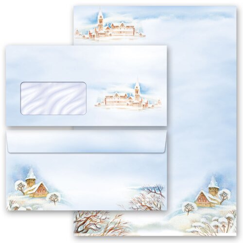 Briefpapier Set WINTERLANDSCHAFT - 100-tlg. DL (mit Fenster) Natur & Landschaft, Jahreszeiten - Winter, Wintermotiv, Paper-Media