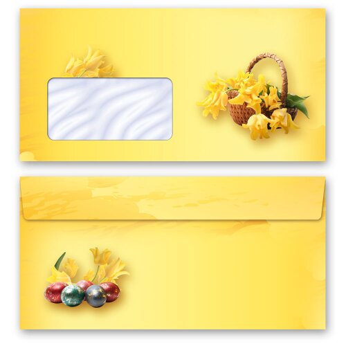 10 patterned envelopes EASTER FEAST in standard DIN long format (with windows) Easter, Easter motif, Paper-Media