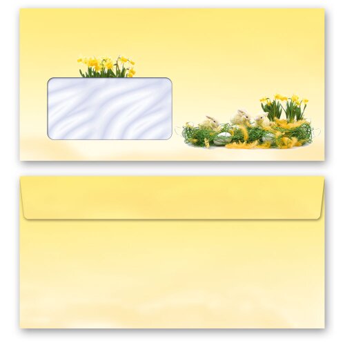 10 patterned envelopes EASTER GREETINGS in standard DIN long format (with windows)