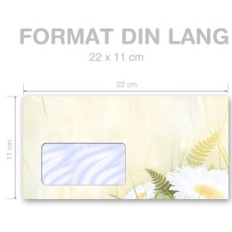 10 enveloppes à motifs au format DIN LONG - MARGUERITES (avec fenêtre)