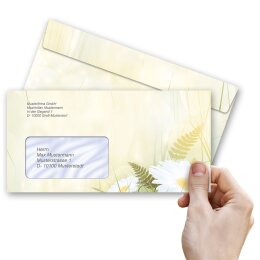 50 patterned envelopes DAISIES in standard DIN long format (with windows)