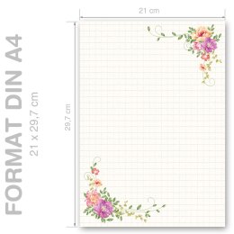 LETTRE FLORALE Briefpapier Motif de fleurs CLASSIC 20 feuilles de papeterie, DIN A4 (210x297 mm), A4C-8355-20