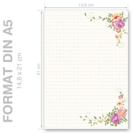 LETTRE FLORALE Briefpapier Motif de fleurs CLASSIC 100 feuilles de papeterie, 1000 feuilles de papeterie, DIN A5 (148x210 mm), A5C-144-100
