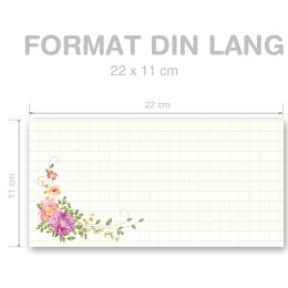 10 sobres estampados CARTA FLORAL - Formato: DIN LANG (sin ventana)