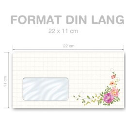 10 enveloppes à motifs au format DIN LONG - LETTRE FLORALE (avec fenêtre)