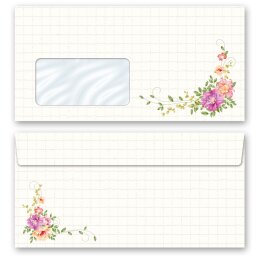 10 patterned envelopes FLORAL LETTER in standard DIN long format (with windows) Flowers & Petals, Flowers motif, Paper-Media