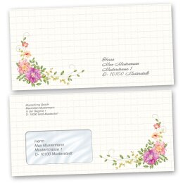 Motif envelopes Flowers & Petals, FLORAL LETTER 10 envelopes (with window) - DIN LONG (220x110 mm) | Self-adhesive | Order online! | Paper-Media