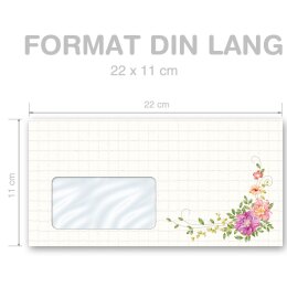 10 patterned envelopes FLORAL LETTER in standard DIN long format (with windows)