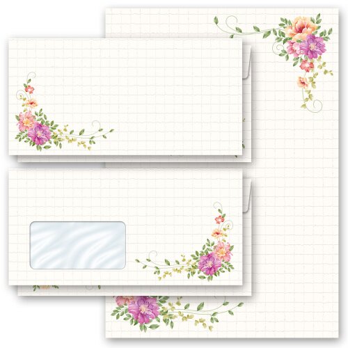 Papier à lettres et enveloppes Sets LETTRE FLORALE Motif de fleurs