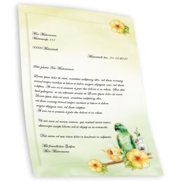 20 fogli di carta da lettera decorati Animali PAPPAGALLO VERDE DIN A4 - Paper-Media