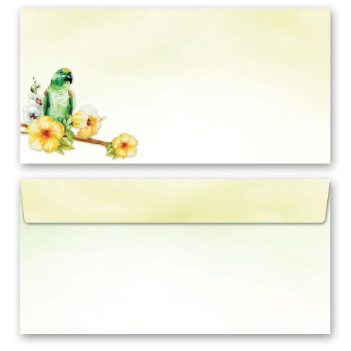 10 patterned envelopes GREEN PARROT in standard DIN long format (windowless) Animals, Animals, Paper-Media
