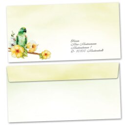 Enveloppes de motif Animaux, PERROQUET VERT 10 enveloppes (sans fenêtre) - DIN LANG (220x110 mm) | Auto-adhésif | Commander en ligne! | Paper-Media