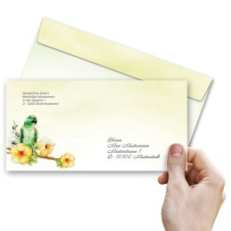 PERROQUET VERT Briefumschläge Animaux CLASSIC 10 enveloppes (sans fenêtre), DIN LANG (220x110 mm), DLOF-8356-10