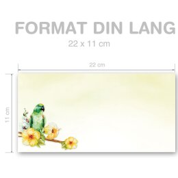 10 enveloppes à motifs au format DIN LONG - PERROQUET VERT (sans fenêtre)