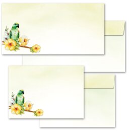 50 patterned envelopes GREEN PARROT in standard DIN long format (windowless)
