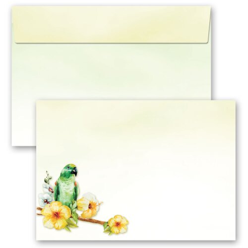 10 patterned envelopes GREEN PARROT in C6 format (windowless) Animals, Animals, Paper-Media