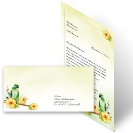 Briefpapier Set GRÜNER PAPAGEI - 40-tlg. DL (ohne Fenster)