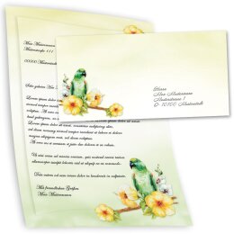 Briefpapier Set GRÜNER PAPAGEI - 40-tlg. DL (ohne Fenster)
