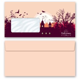 50 patterned envelopes HAPPY HALLOWEEN in standard DIN long format (with windows)