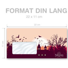 50 sobres estampados HAPPY HALLOWEEN - Formato: DIN LANG (con ventana)