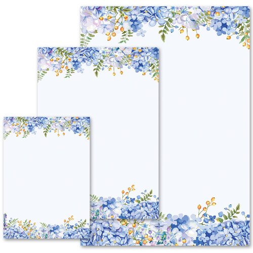 BLUE HYDRANGEAS Briefpapier Flowers motif CLASSIC , DIN A4, DIN A5, DIN A6 & DIN LONG, MBC-8358