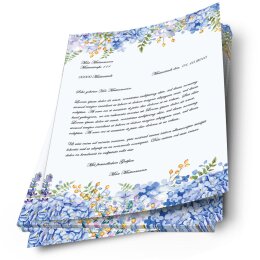 Carta da lettera decorati ORTENSIE BLU Motivo Fiori