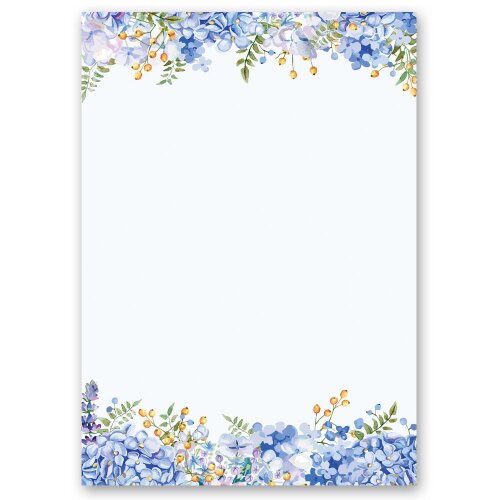Briefpapier - Motiv BLAUE HORTENSIEN | Blumen & Blüten | Hochwertiges DIN A4 Briefpapier - 20 Blatt | 90 g/m² | einseitig bedruckt | Online bestellen!