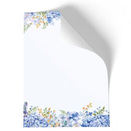 20 fogli di carta da lettera decorati Fiori & Petali ORTENSIE BLU DIN A4 - Paper-Media