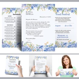 20 fogli di carta da lettera decorati Fiori & Petali ORTENSIE BLU DIN A4 - Paper-Media