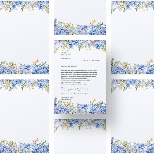 Motif Letter Paper! BLUE HYDRANGEAS 50 sheets DIN A4