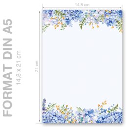 BLUE HYDRANGEAS Briefpapier Flowers motif CLASSIC 50 sheets, DIN A5 (148x210 mm), A5C-155-50