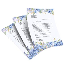 Motif Letter Paper! BLUE HYDRANGEAS 50 sheets DIN A5