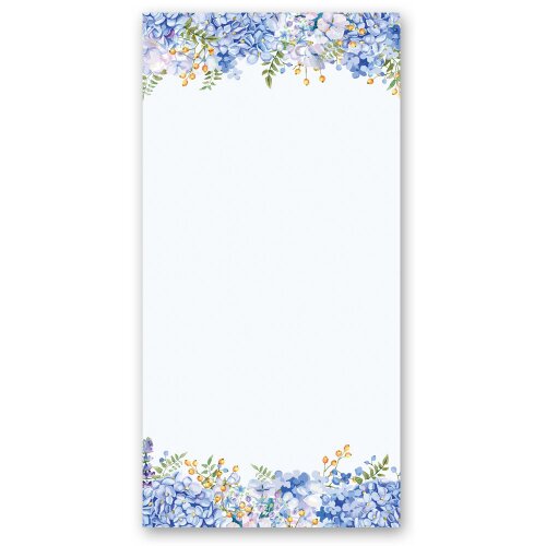 100 fogli di carta da lettera decorati ORTENSIE BLU DIN LANG Fiori & Petali, Motivo Fiori, Paper-Media