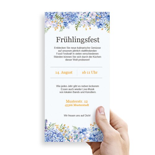 Briefpapier - Motiv BLAUE HORTENSIEN | Blumen & Blüten | Hochwertiges DIN LANG Briefpapier - 100 Blatt | 90 g/m² | einseitig bedruckt | Online bestellen!