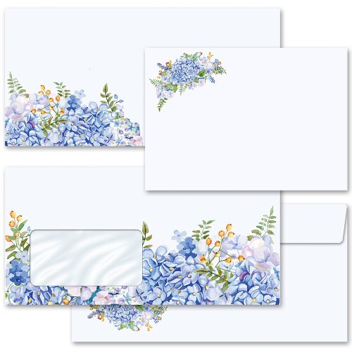 Enveloppes à motifs HORTENSIAS BLEUS