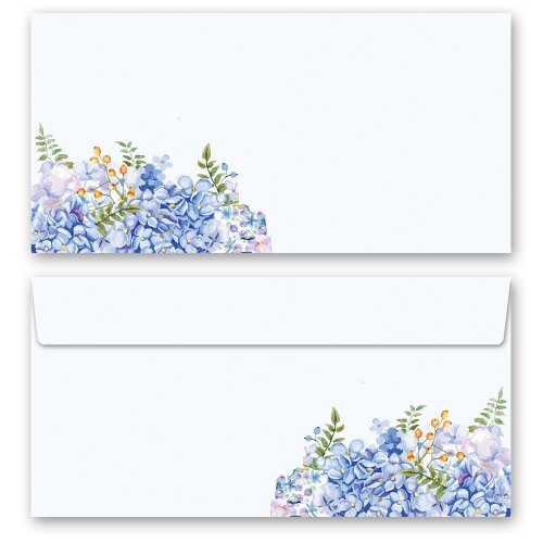10 patterned envelopes BLUE HYDRANGEAS in standard DIN long format (windowless) Flowers & Petals, Flowers motif, Paper-Media