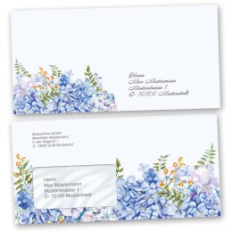 Enveloppes de motif Fleurs & Pétales, HORTENSIAS BLEUS 10 enveloppes (sans fenêtre) - DIN LANG (220x110 mm) | Auto-adhésif | Commander en ligne! | Paper-Media