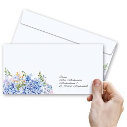 HORTENSIAS BLEUS Briefumschläge Motif de fleurs CLASSIC 50 enveloppes (sans fenêtre), DIN LANG (220x110 mm), DLOF-8358-50