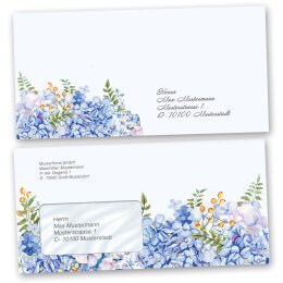 Motiv-Briefumschläge Blumen & Blüten, BLAUE HORTENSIEN 50 Briefumschläge (ohne Fenster) - DIN LANG (220x110 mm) | selbstklebend | Online bestellen! | Paper-Media