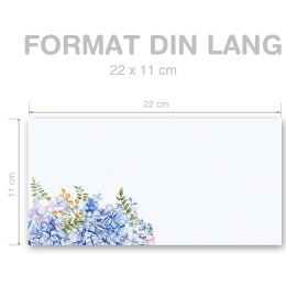 Briefumschläge BLAUE HORTENSIEN - 50 Stück DIN LANG (ohne Fenster)
