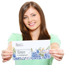 50 patterned envelopes BLUE HYDRANGEAS in standard DIN long format (with windows)