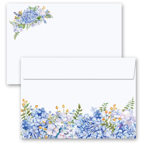 10 enveloppes à motifs au format C6 - HORTENSIAS BLEUS (sans fenêtre) Fleurs & Pétales, Motif de fleurs, Paper-Media